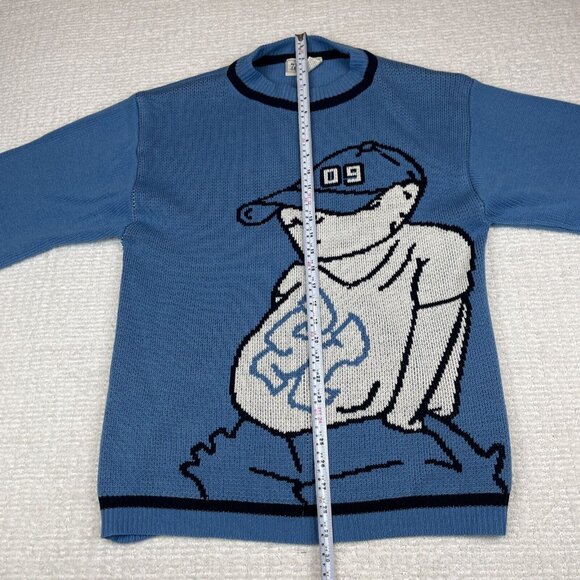 VINTAGE 725 Originals Sweater Blue AOP Y2K Hip Hop Baggy Knit Graphic Size M - Picture 11 of 16
